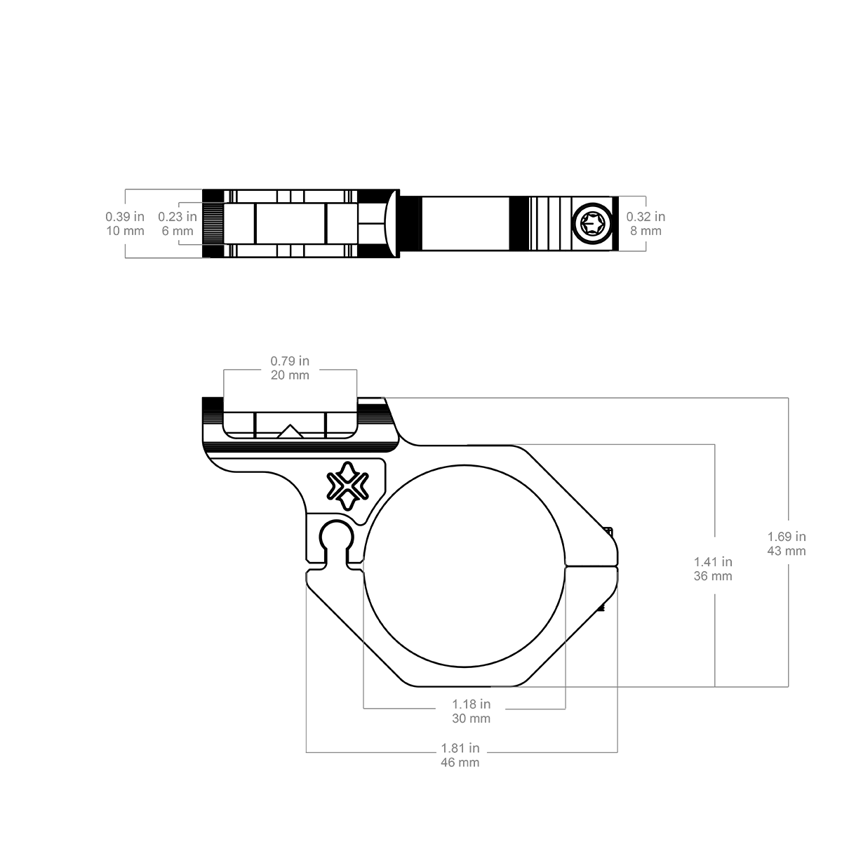 30 mm eltolású buborékszintmérő a céltávcső részhez