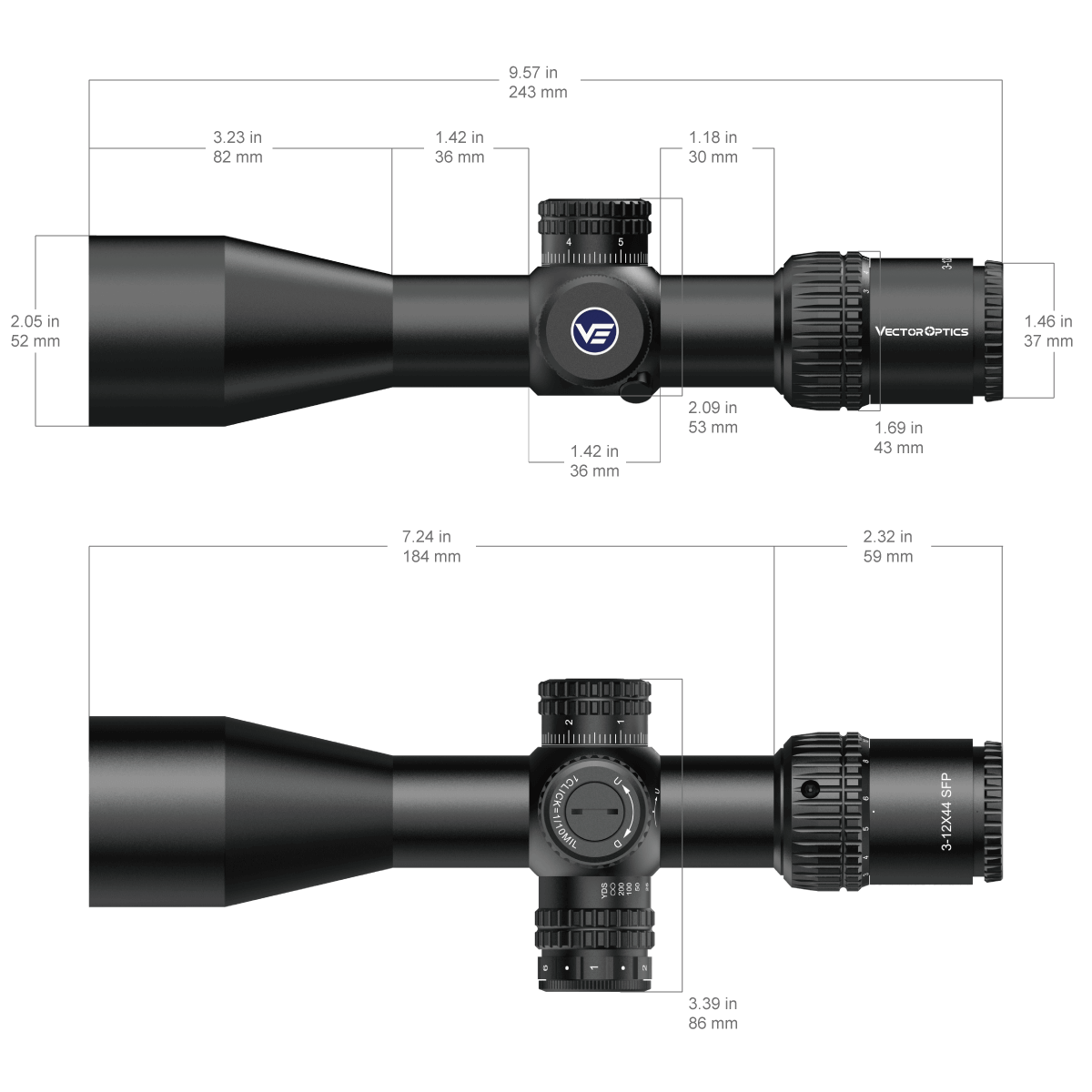 Vector Optics Veyron 3-12x44IR SFP kompakt céltávcső