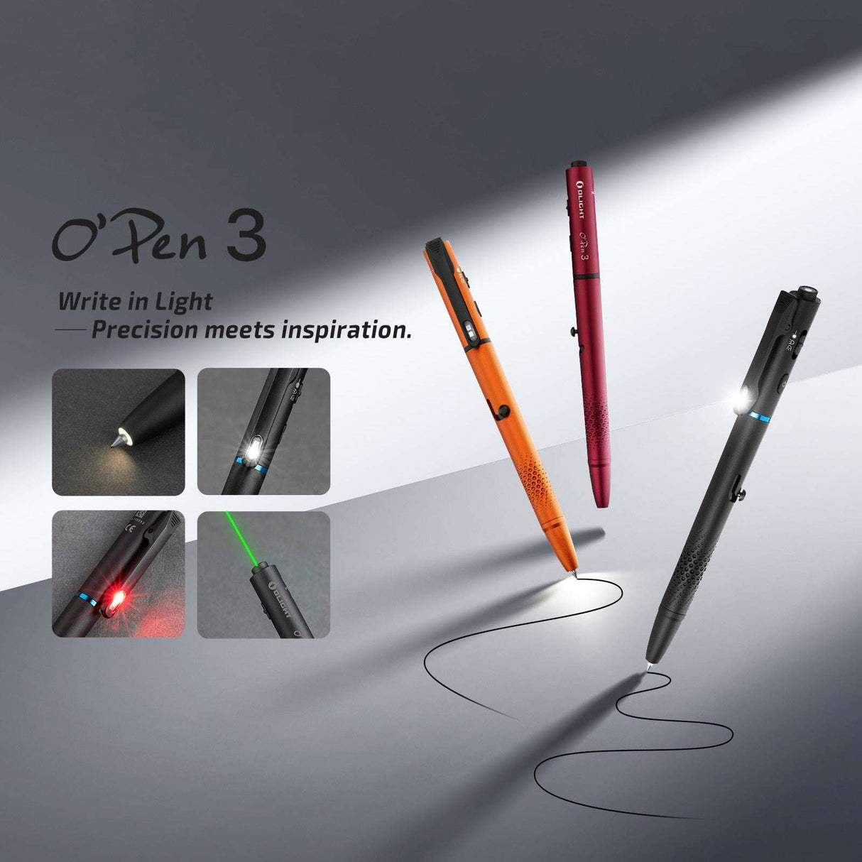 Olight O’Pen 3 | multifunkciós toll-lámpa | 120 lm + zöld lézer - Fekete