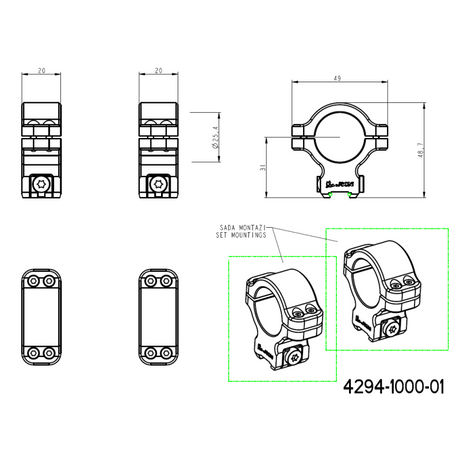 CZ 457 távcsőgyűrűk for dovetail | 1 inch [25.4mm]