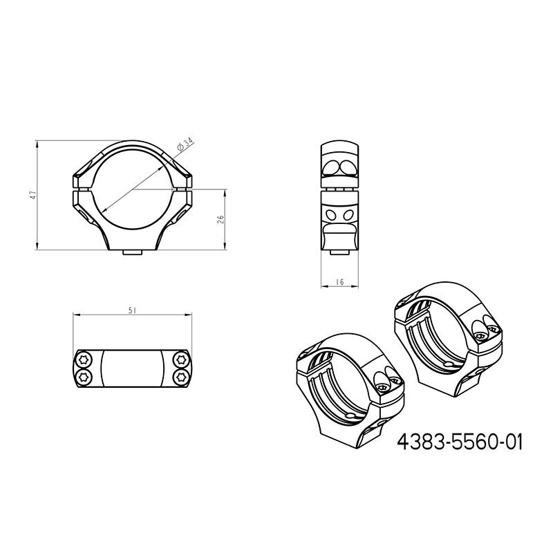 34 mm távcső szerelékek | rövid Picatinny QD Ergo alap 